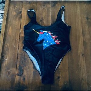 NWT AAF American Unicorn black one piece swimsuit